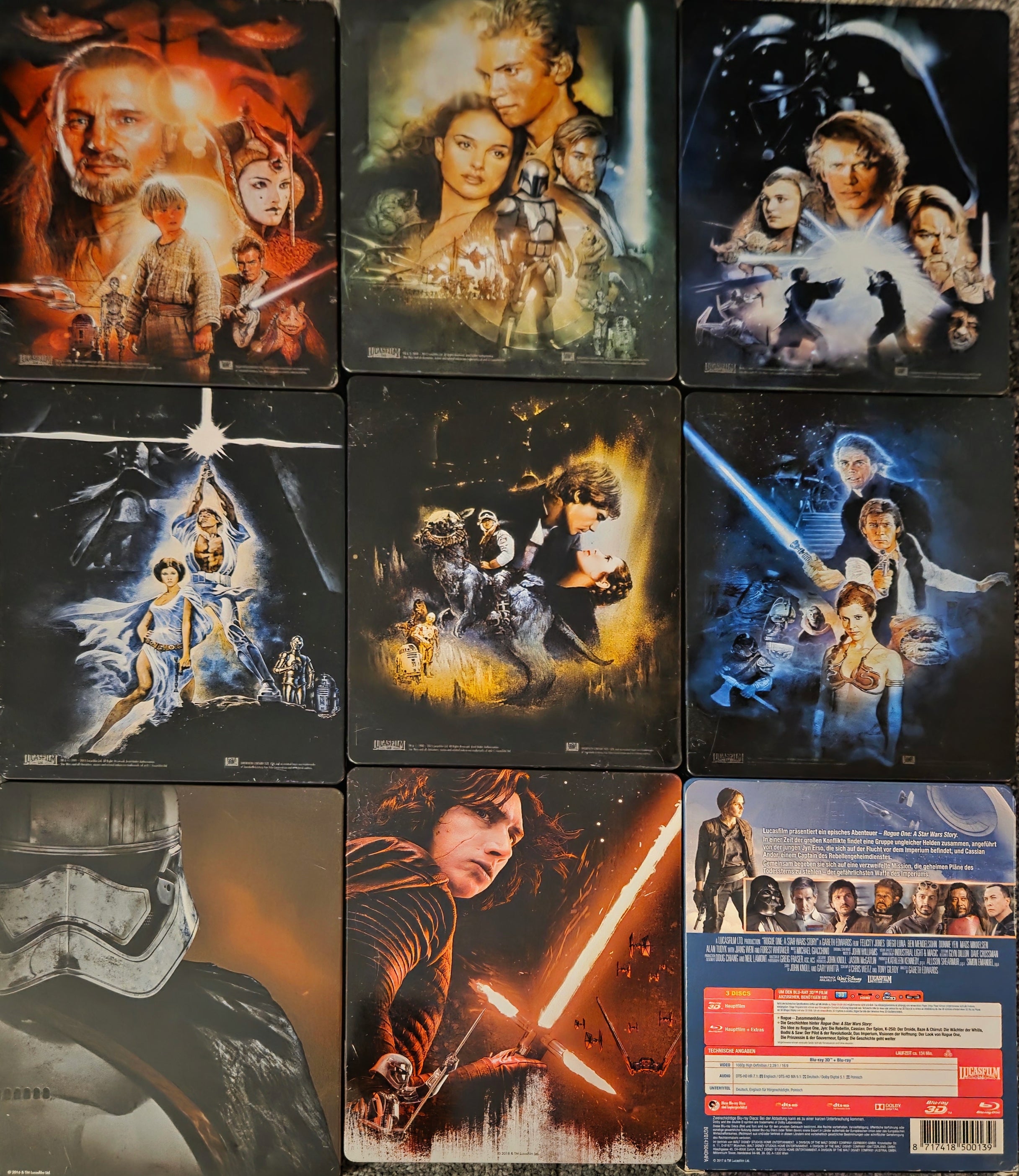 Star Wars Episode 1-8 + Rogue One – Blu-Ray Steelbook Edition (gebraucht, guter Zustand)